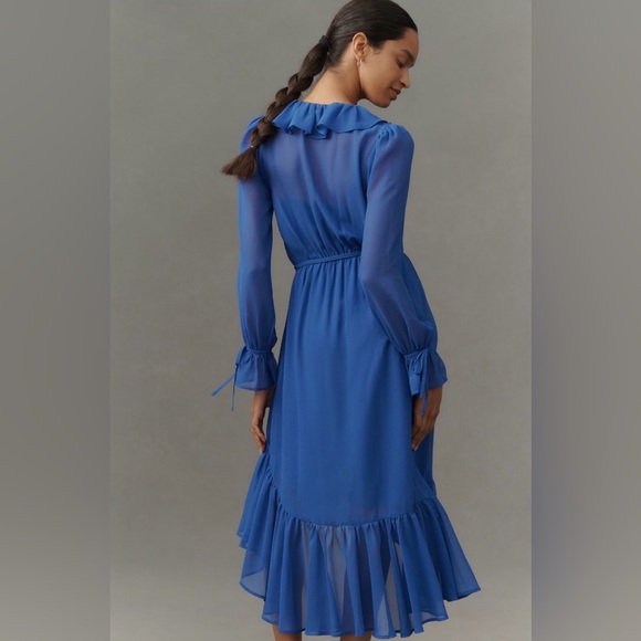 Anthropologie NWT Long-Sleeve Ruffled Asymmetrical Midi Dress XS - Picture 4 of 5